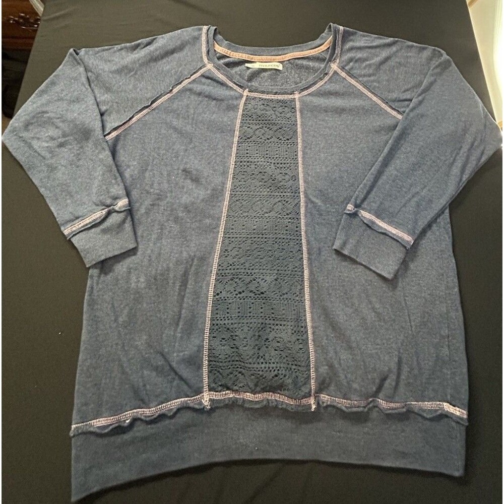 Maurices Sweatshirt 1X Plus Blue Lightweight Lace Overlay Pullover Top Shirt